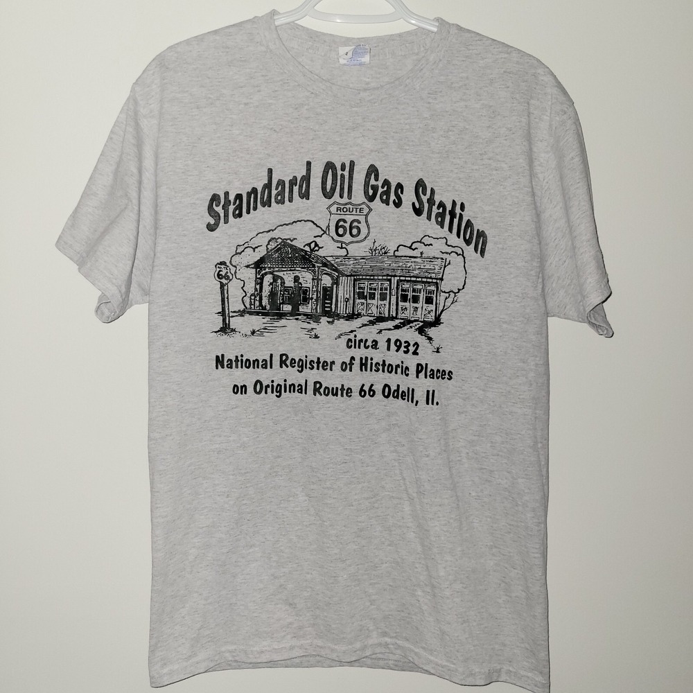 Standard Oil Gas Station Odell Illinois Route 66 T-Shirt‎ Size Medium Gray